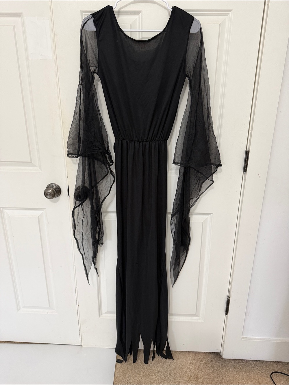 Goth Black Long Sleeve Maxi Dress Costume Size XS Sheer Sleeves Witch Dress